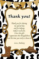 30 Personalized Thank You Cards Black White Brown Cowhide Cowboy Boots Hat Rodeo Western Polka Dots Stripes Chevron Design Birthday Party Photo Paper