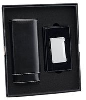 Visol "Naturale" and Brushed "Zidane" Cigar Case and Lighter Gift Set