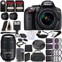 Nikon D5300 DSLR Camera with 18-55mm Lens (Black) + Nikon AF-S DX NIKKOR 55-300mm f/4.5-5.6G ED VR Lens + Battery + Charger + Sony 64GB UHS-I SDXC Memory Card (Class 10) + Flash Bundle