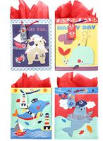 Nautical Gift Bags + Tissue Paper (4 Large Bags + Tissue Paper, Sailor Theme)