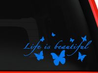Life is beautifu butterflies silhouette nice design car truck SUV window laptop Kitchen wall macbook decal sticker Approx 8x4 inches each white (light blue, 8" inches)