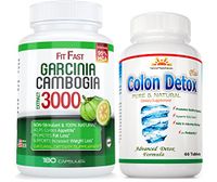 95% HCA 180 Caps Garcinia Cambogia FITFAST 1 Free Colon Detox 40% Off 3 Months Uninterrupted Supply in Single Bottle, Fat Burner, Maximum Strength Weight Loss, Natural Diet Pills, Same Day Shipping