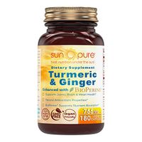 Sun Pure Premium Quality Turmeric & Ginger with Bioperine Dietary Supplement – 180 Veggie Capsules Per Bottle   -* Made with Organic Turmeric