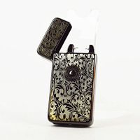 Unishow ® Single Arc Classical Design USB Rechargeable Flameless Windproof Electronic Lighter (Black Flower)