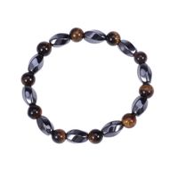 Healifty Tiger Eye Stone Bracelet Magnetic Hematite Bracelet Natural Tiger Eye Stone Therapy Healing Energy Chakra Beaded Stretch Bracelet for Men Women