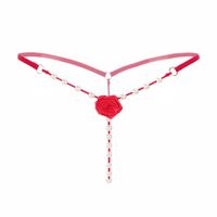 Women's Pearl Massage T Pants Rose Thong, Balakie Ladies Lace Sexy Open Burned-Crotch V-String Knickers Underwear Panties (Red)