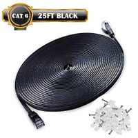 Ethernet Cable Cat6 Network Cable 25 ft - Flat Ethernet Patch Cable with Snagless Rj45 Connector - Compatible with Cat5e Cat5 Computer LAN Wire for PS4,Xbox one,Switch,Modem,Router (Black 25FT)