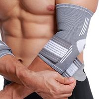 Neotech Care Elbow Brace Support Sleeve (1 Pair) - Elastic & Breathable Fabric - Adjustable Compression Strap/Band - for Men, Women, Right or Left Arm - Gray Color (Size M)