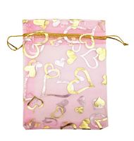 SUNGULF 100pcs Organza Pouch Bag Drawstring 4x5 Inch Strong Gift Candy Bags Jewelry Party Wedding Favor (Pink Heart)