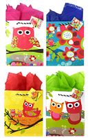 Owl Gift Bags + Tissue Paper (4 Medium Bags + Tissue Paper, Owl Theme)