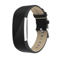Kanzd Shiny Leather Wristband with Metal Connectors for Fitbit Charge 2 (Black)