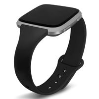 Kmasic Compatible Versa Bands, Narrow Slim Soft Silicone Small Replacement Wristband for Versa/Versa Lite Edition Women Men (Black with Black Button, Large 6.3" - 8.3")