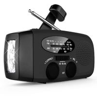Emergency Hand Crank Self Powered AM/FM NOAA Solar Weather Radio with LED Flashlight, 1000mAh Power Bank Compatible for iPhone/Smart Phone (Black)