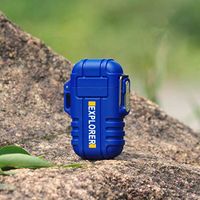Double Arc Waterproof Lighter Outdoor Survival Camping Lighter Plasma Electronic Cigarette Lighter USB Pulsed Flameless Gift Box (Blue)