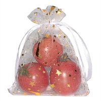SUNGULF 100Pcs Sheer Organza Drawstring Pouches Stars and Moon Wedding Party Favor Jewelry Candy Gift Bags (3x4 inch, White)