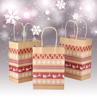 Yoption Christmas Kraft Gift Bags-12 Pcs Red & White Nordic Print Craft Bags (Small)
