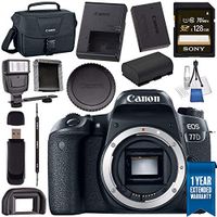 Canon EOS 77D DSLR Camera (Body Only) 1892C001 + Sony 128GB SDXC Card + LPE-17 Lithium Ion Battery + Universal Slave Flash Unit + Canon 100ES EOS Shoulder Bag + Card Reader + Memory Card WalletBundle
