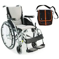 Karman S-Ergo 115 Ultra Lightweight Ergonomic Wheelchair | Seat Size 20" X 17" | Swing Away Footrest | Fixed Wheels in Silver & Free Black Medical Utility Bag with Trim!