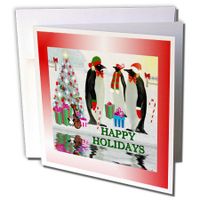 3dRose Emperor Penguins Bearing Gifts Happy Holidays - Greeting Cards, 6 x 6 inches, set of 12 (gc_26600_2)