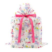 Unicorns and Castles Reusable Fabric Gift Bag for Birthday, Child's Celebration, or Baby Shower (Large 20 Inches Wide by 27 Inches High)