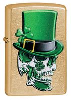 Zippo Irish Skull Design Gold Dust Pocket Lighter