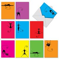 The Best Card Company - 10 All Occasion Blank Cat Cards (4 x 5.12 Inch) - Cute Assorted Bulk Card Set - YoCats M3962