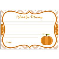 Advice for Mommy to Be, Chevron Little Pumpkin, White, Orange, Brown, Green, Polka Dots, Chevron Stripes, Fall Baby, Autumn, Pumpkin Baby Shower, 24 Printed Cards