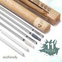 Reusable Stainless Steel Straws Eco Set 4 Metal Straws 4 Silicone Tips 2 Cotton Cleaning Brushes 1 Bamboo Case Eco-Friendly To Go Travel