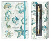 Punch Studio Watercolor Shells Soft Cover Bungee Journal and Matching Boxed Pen Bundle 2 Items