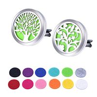 HOUSWEETY 2PCS 30mm Car Aromatherapy Essential Oil Diffuser Stainless Steel Locket with Vent Clip 12 Felt Pads