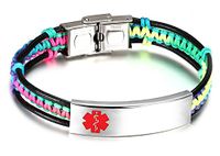 JF.JEWELRY Medical Alert ID Bracelets for Kids with Nylon Rope & Leather Braid Wrap Link,6.0 inch