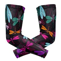 LEVEIS Colorful Dark Green Yellow Blue Dragonfly Arm Sleeves UV Protection for Men Women Sunblock Protective Gloves Running Golf Cycling Driving Long Arm Cover 1 Pair