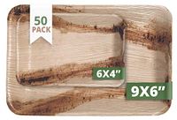 CaterEco Rectangle Palm Leaf Plate Set | Pack of 50- (25) Dinner Plates & (25) Salad Plates | Ecofriendly Disposable Dinnerware | Heavy Duty Biodegradable Party Utensils for Wedding, Camping & More