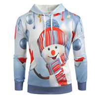 Coupondeal Mens Hoodie Christmas Big Pocket Cartoon Snowman Print Sweatshirt Pullover Top(Gray,XXXXL)