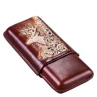 Humidors Cigar Cover Cigar Leather case Deer Pattern Engraving Embossed 3 Stick Cigar Cover (Color : Brown, Size : 18103.5cm)