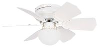 Litex BRC30WW6L Vortex 30-Inch Ceiling Fan with Six Reversible White/Whitewash Blades and Single Light kit with Opal Mushroom Glass