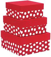 Made in USA Recycled Paper Kraft Boxes – 6.25”, 7.25” & 8.25” – Nested Squared Boxes with Lids (Large Set of 3 - Red Polka Dot)