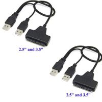 HiLetgo 2pcs USB to SATA 7+15 Pin Adapter USB2.0 Hard Drive Converter Cable for 2.5" 3.5" SATA HDD Hard Disk Drive
