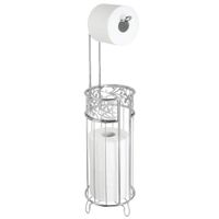 mDesign Metal Freestanding Toilet Paper Roll Holder Stand and Dispenser with Storage for 3 Rolls of Reserve Toilet Tissue - for Bathroom Storage Organizing - Holds Mega Rolls, Floral Pattern - Chrome