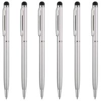  Unibene Stylus Pen - Sliver, 6 Pack 2 in 1 Capacitive Slim Stylus & Ballpoint Pen for Universal Touch Screens Devices, iPad ,iPhone, Samsung, HTC, Kindle, Tablet(Black Ink)