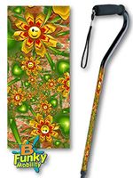 Aluminum Adjustable Foam Handle Offset Walking Cane Smiley Flowers Design