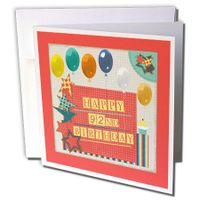 3dRose 92Nd Birthday, Balloons, Cupcake, Stars, Block Letter, Orange, Green - Greeting Card, 6" x 6", Single (gc_240853_5)