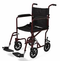 Medline Aluminum Transport Chair with Wheels, Red, 8 inch