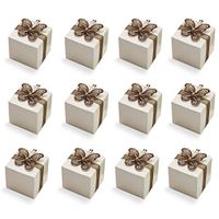 Embossed Rose Print Ivory White Favor Boxes with Brown Gem Butterfly Ribbon Gift Boxes 20 Pack