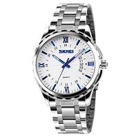 Skmei Men's Unique Big Face Dial Analog Quartz Business Watch Military Waterproof Stainless Steel Band Wrist Watch Special Blue Hands Decorative Chrono Eyes Sport Watches
