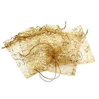 Amosfun 50pcs Cute Eyelash Pattern Gauze Bags Organza Jewelry Pouches Drawstring Birthday Gift Bag Party Supplies for Wedding Packaging Birthday (Golden)