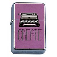 Silver Flip Top Oil Lighter Vintage Poster D-029 Create Retro Typewriter Player