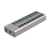 USB 3.0 Hub with Power Adapter and Charging Port & Individual Power Switches for Windows Vista/7/8/10; MacOS-8/9/X, Unix, Linux,10 Port,Gray