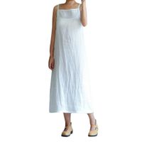 Women Summer Dress Ladies Plus Size Dress T-Shirt Cotton and Linen Dress Casual Short Sleeve Midi Dress White