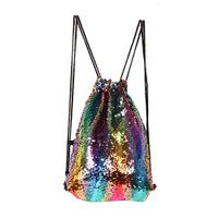 Girls Fashion Simple Large-Capacity Drawstring Bundle Pocket Backpack, New Sequins Girls Casual Sports Travel Shoulder/Backpack, Zippered Pockets Can Be Put Mobile Phone Change, Etc.
